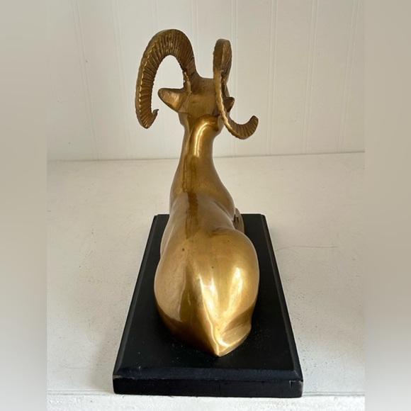 Vintage Midcentury Brass Big Horn Ram Gazelle Antelope Statue Sculpture - Picture 3 of 13